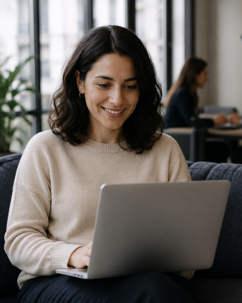 Cliente satisfaite utilisant son espace Juridex