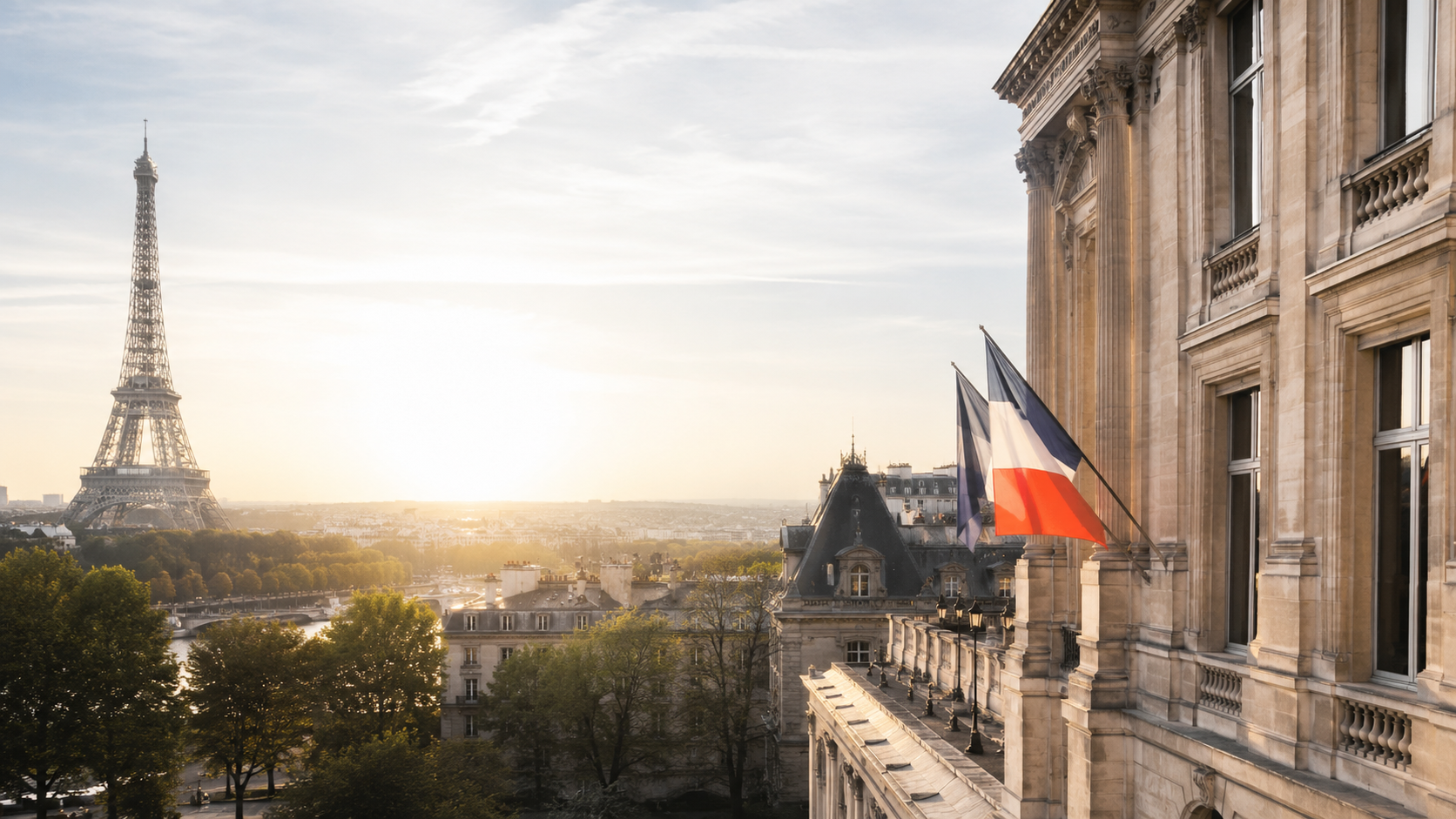 Vue de Paris et bâtiment administratif pour les démarches en Île-de-France